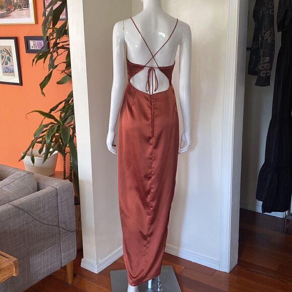 Steele Copper Tie Back Cut Out Slip Maxi Dress with Thigh Split Size Small - Picture 6 of 13